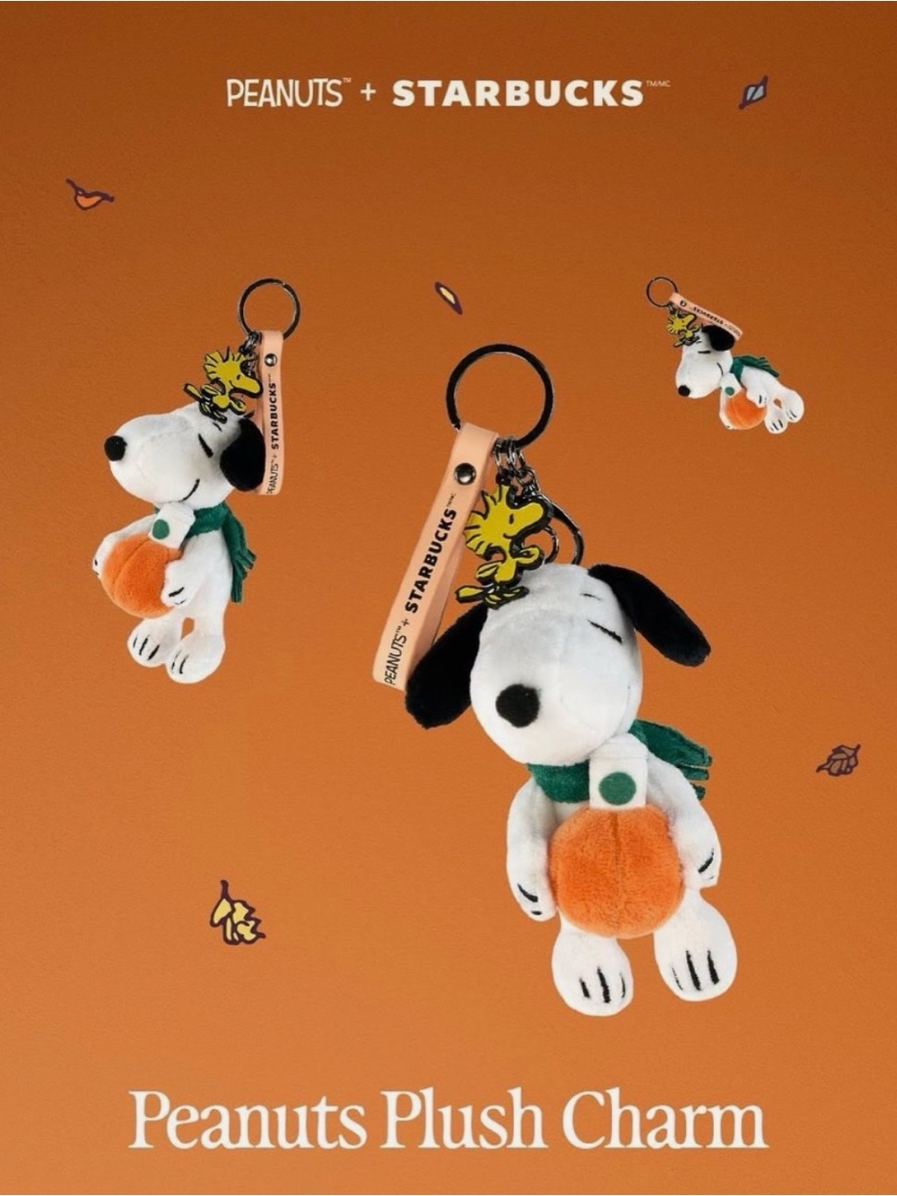 Starbucks Peanuts Snoopy Plush Keychain - White/Black/Green/Orange